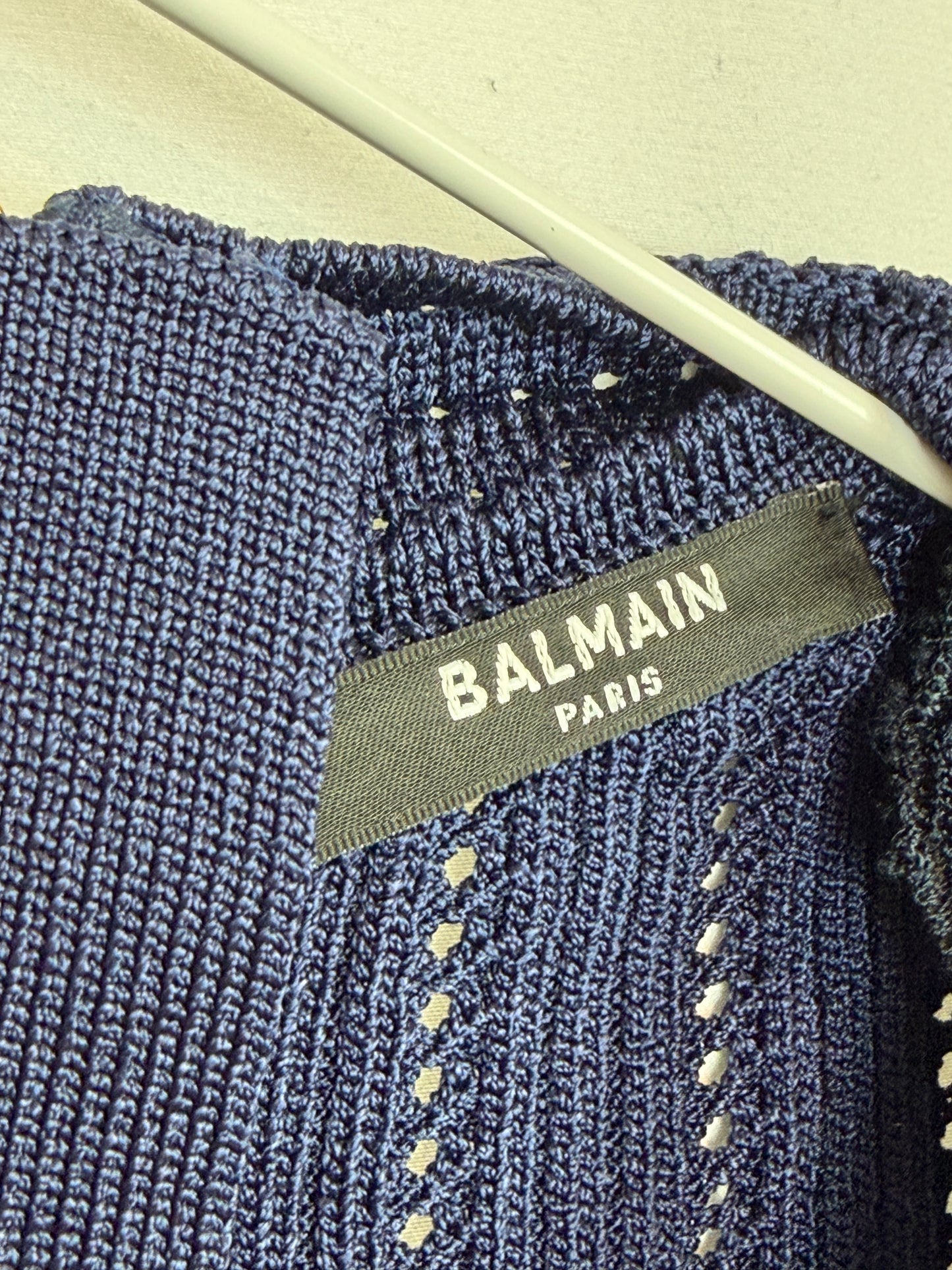 Balmain Navy Blue Ribbed Knit Short Sleeve Dress - 8 UK