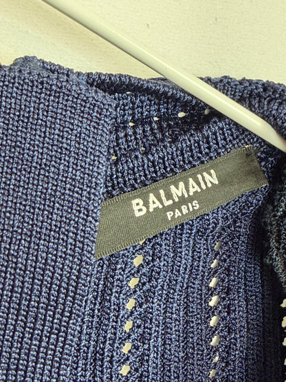 Balmain Navy Blue Ribbed Knit Short Sleeve Dress - 8 UK