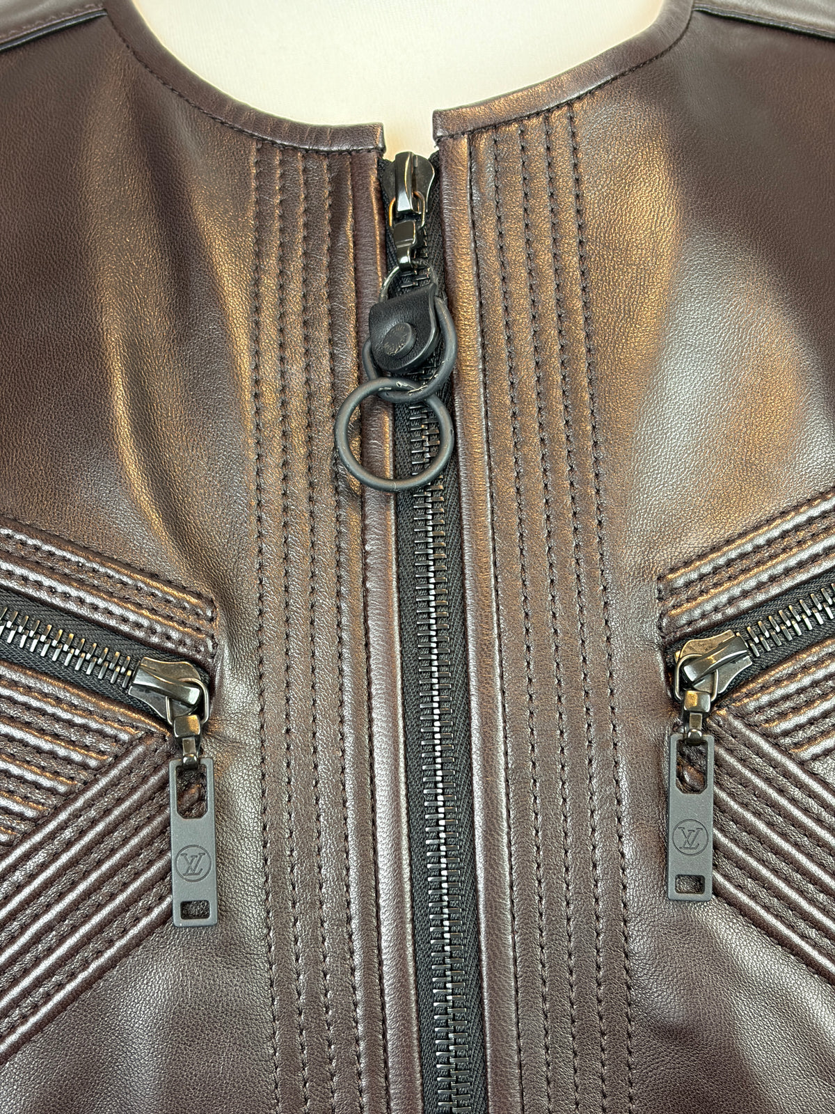 Louis Vuitton Brown Lambskin Leather Bomber Jacket - 40 IT