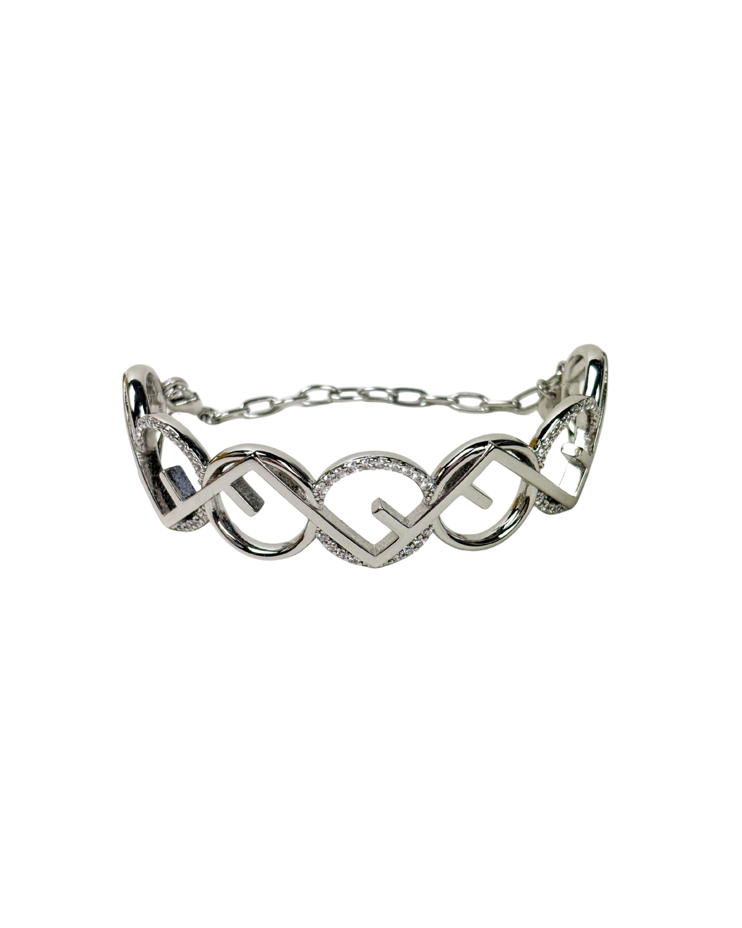 Fendi O’Lock Bracelet Crystal Silver - Tone Metal Bangle