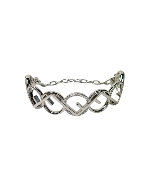 Fendi O’Lock Bracelet Crystal Silver - Tone Metal Bangle