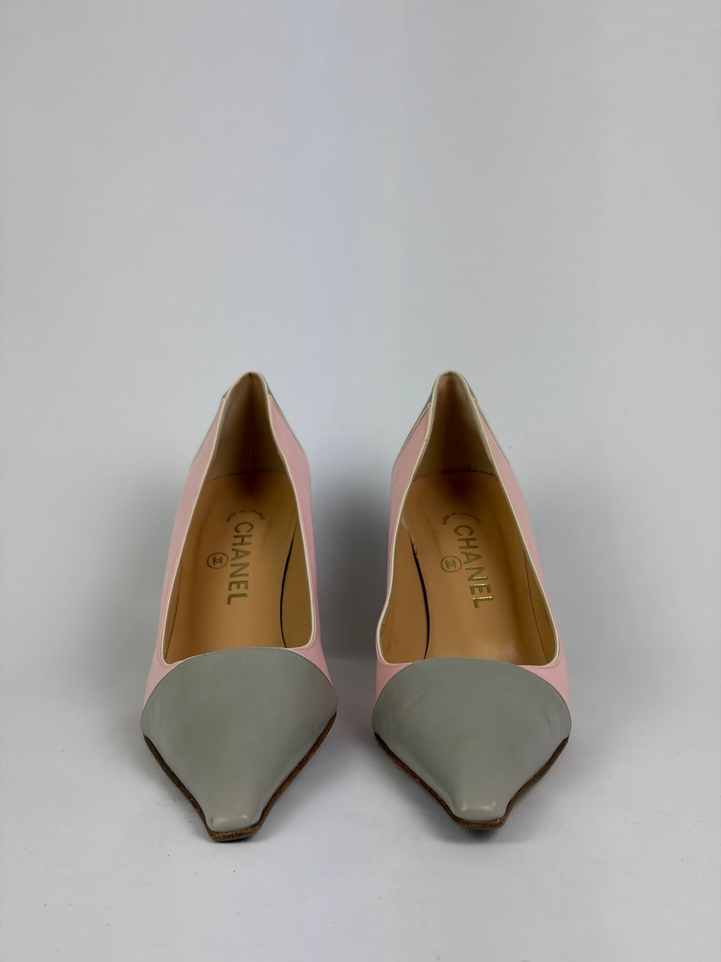 Chanel Pink and Grey Leather Heels - 6 UK