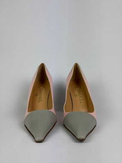 Chanel Pink and Grey Leather Heels - 6 UK