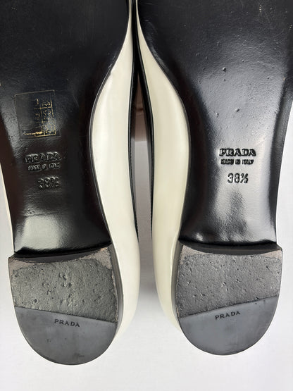Prada Two-Tone Pointed-Toe Pumps, Black & White Patent Leather - 5.5 UK