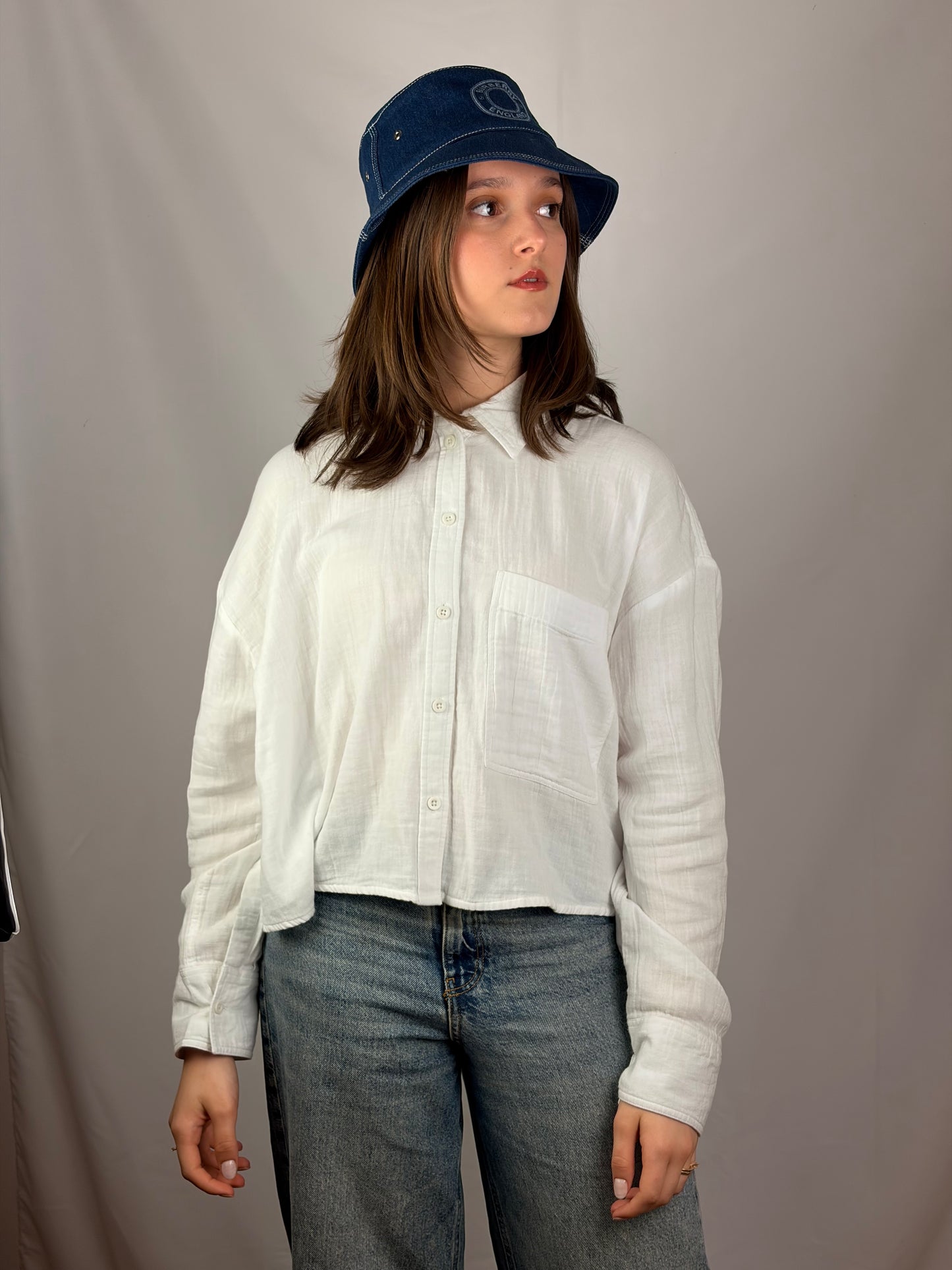 Burberry Indigo Denim Circle Logo Appliqué Bucket Hat - Size S