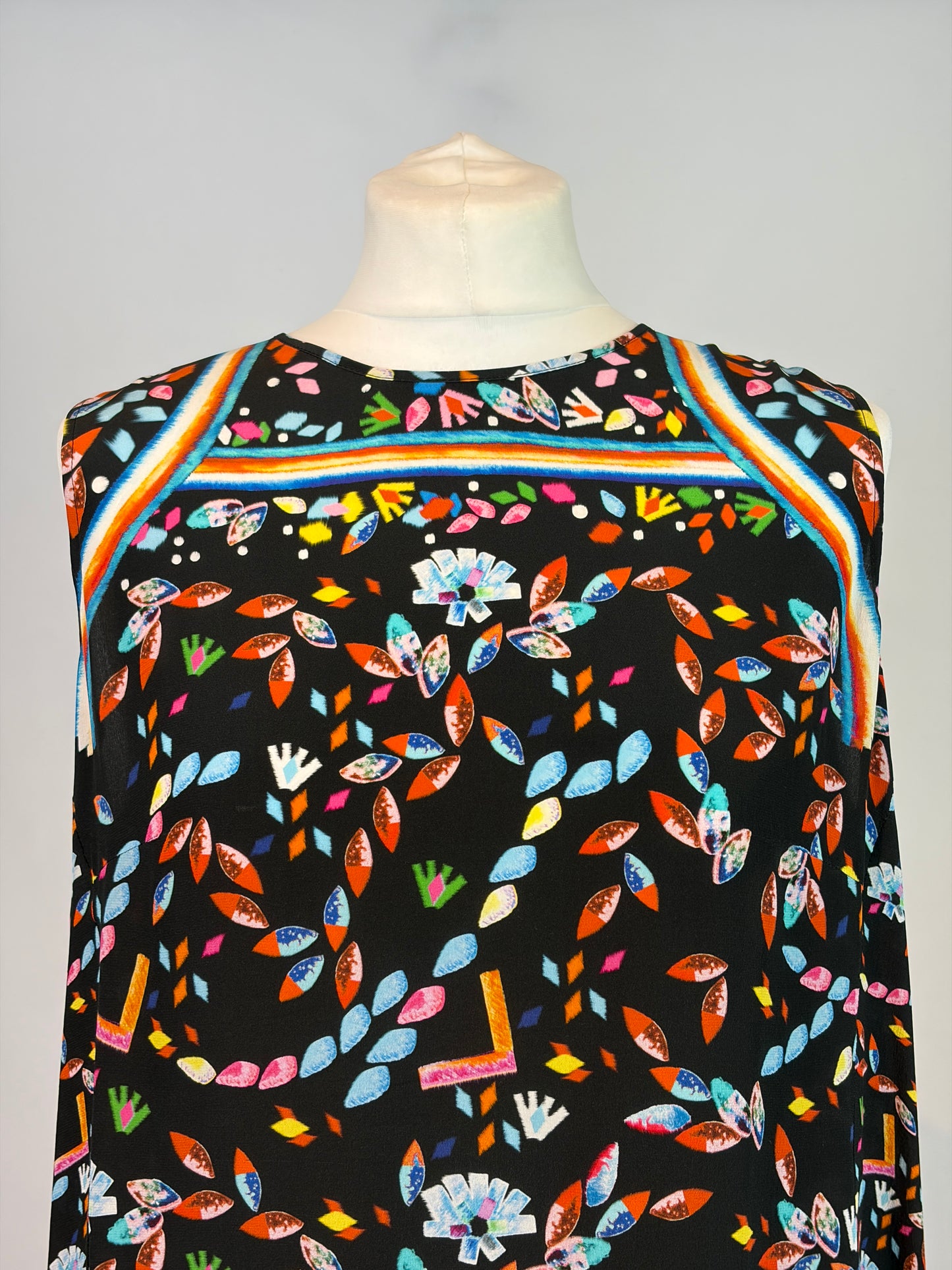 Peter Pilotto Black Silk Abstract Print Midi Dress - UK 14