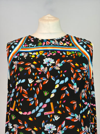 Peter Pilotto Black Silk Abstract Print Midi Dress - UK 14