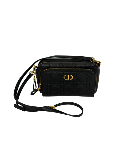 Christian Dior Black Cannage Leather Caro Double Pouch Crossbody Bag