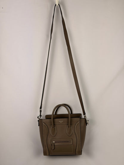 Celine Nano Luggage Tote Taupe Grained Calfskin with Strap