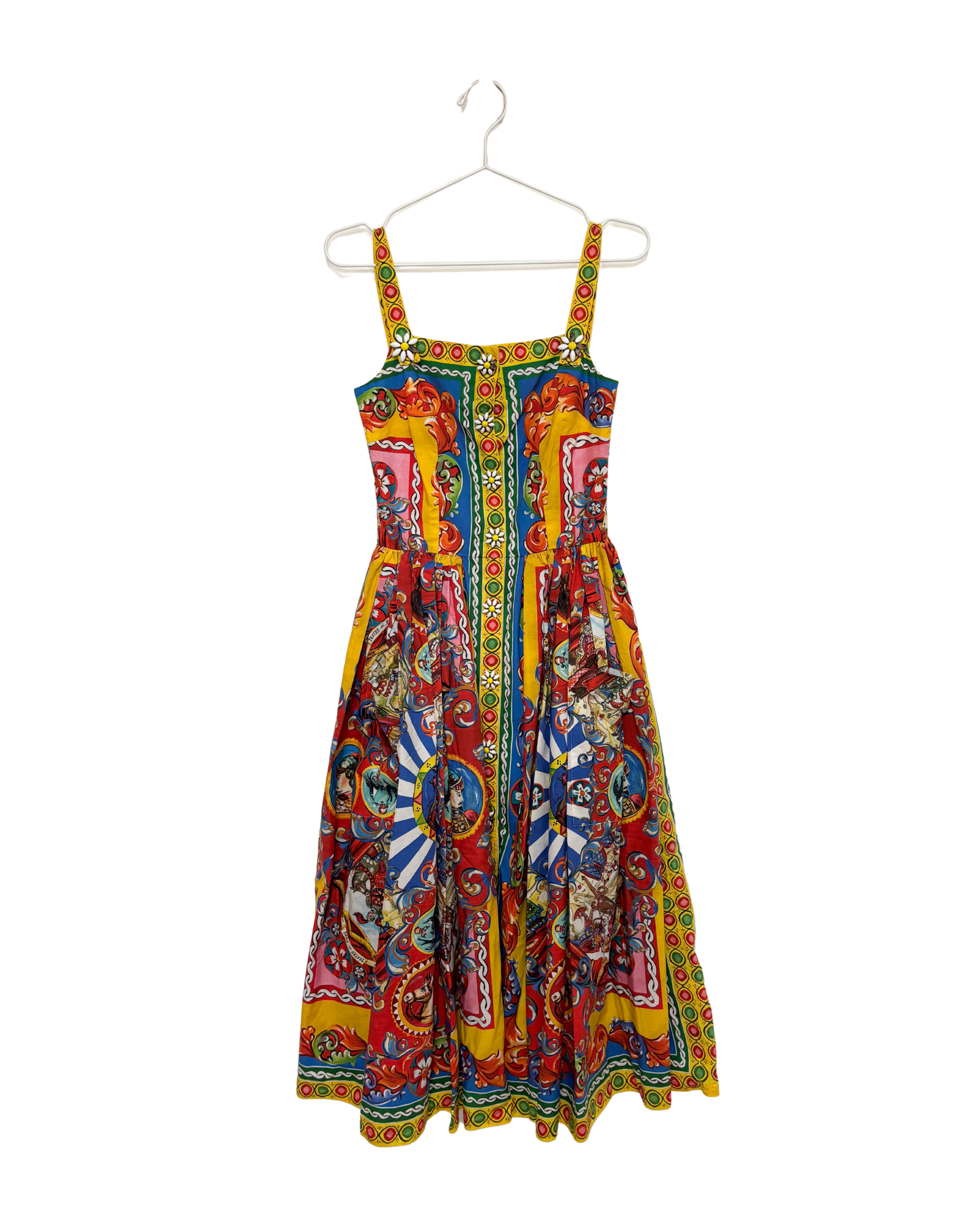 Dolce & Gabbana Carretto Print Cotton Midi Dress Multicolour - 6 UK