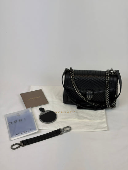 Bvlgari Serpenti Forever Diamond Blast Quilted Leather Shoulder Bag - black
