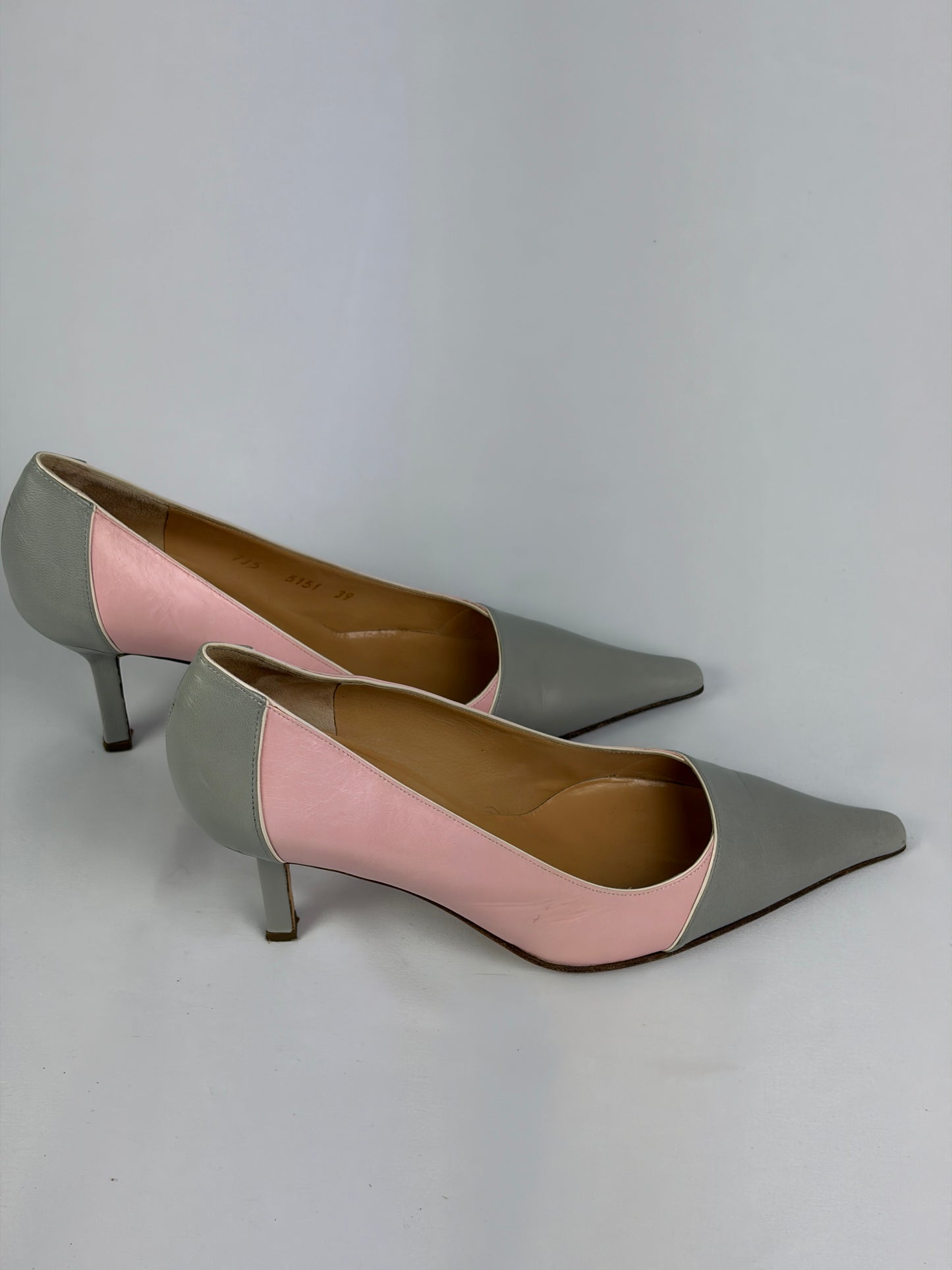 Chanel Pink and Grey Leather Heels - 6 UK
