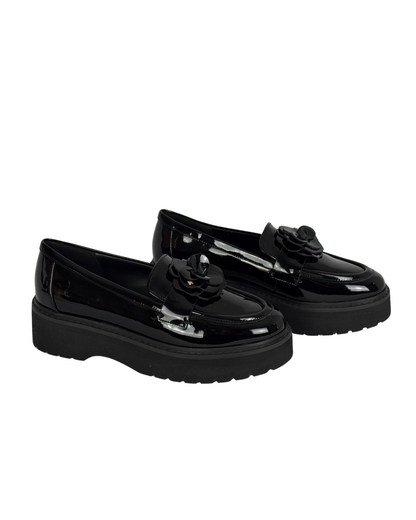 Kate Spade New York Black Patent Flower Loafers - 5 UK