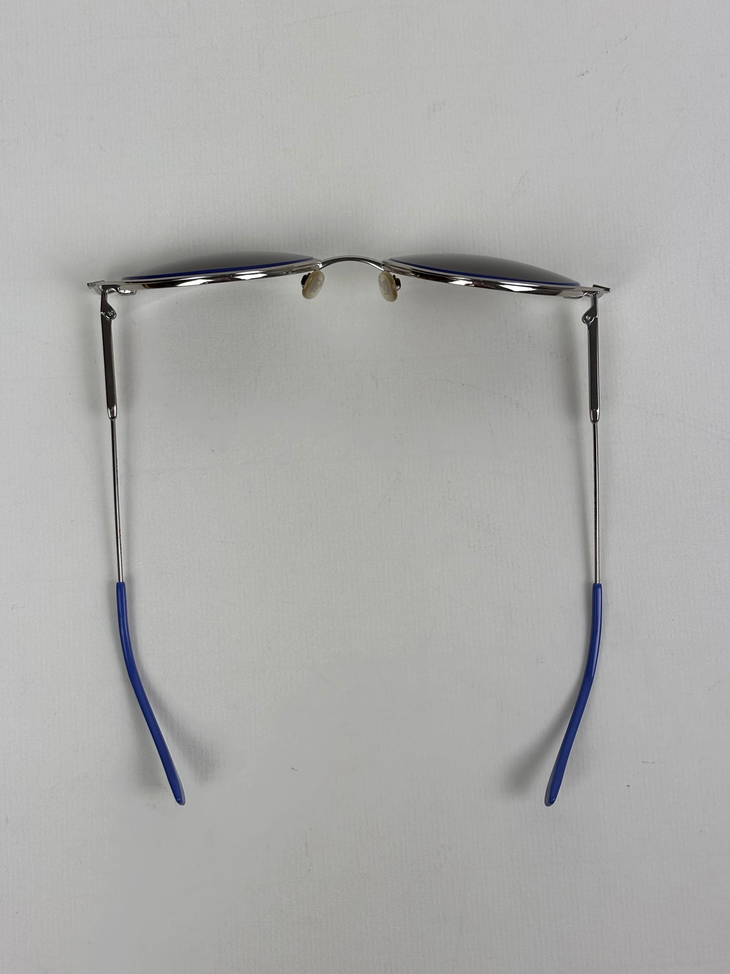 Fendi Eyeshine Round Metal Sunglasses with Blue Cat-Eye Frame Detail