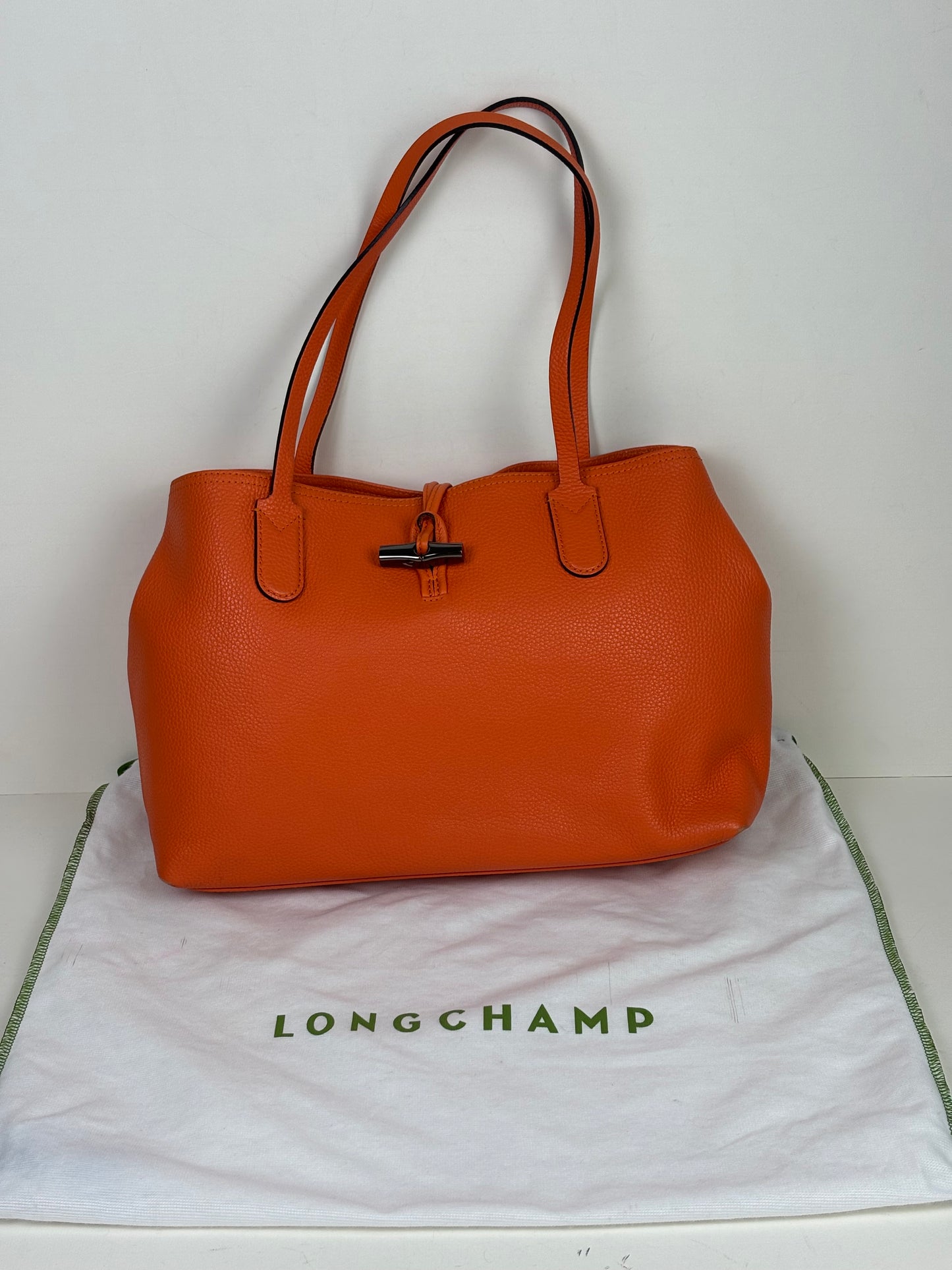 Longchamp Roseau Essential Tote Grained Leather Orange
