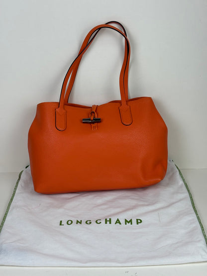 Longchamp Roseau Essential Tote Grained Leather Orange