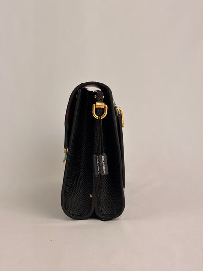 Dolce & Gabbana Lucia Black Iguana Embossed Leather Crossbody Bag