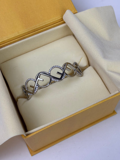 Fendi O’Lock Bracelet Crystal Silver - Tone Metal Bangle
