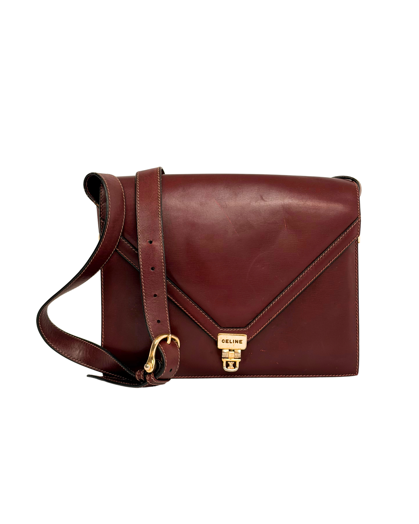 Celine Vintage Burgundy Leather Envelope Shoulder Bag
