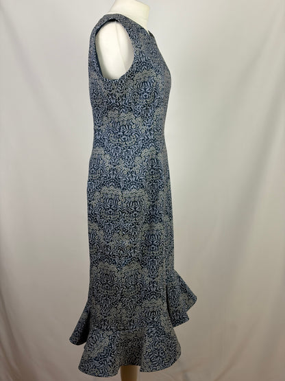 ERDEM Navy Floral Jacquard Midi Dress - 12 UK