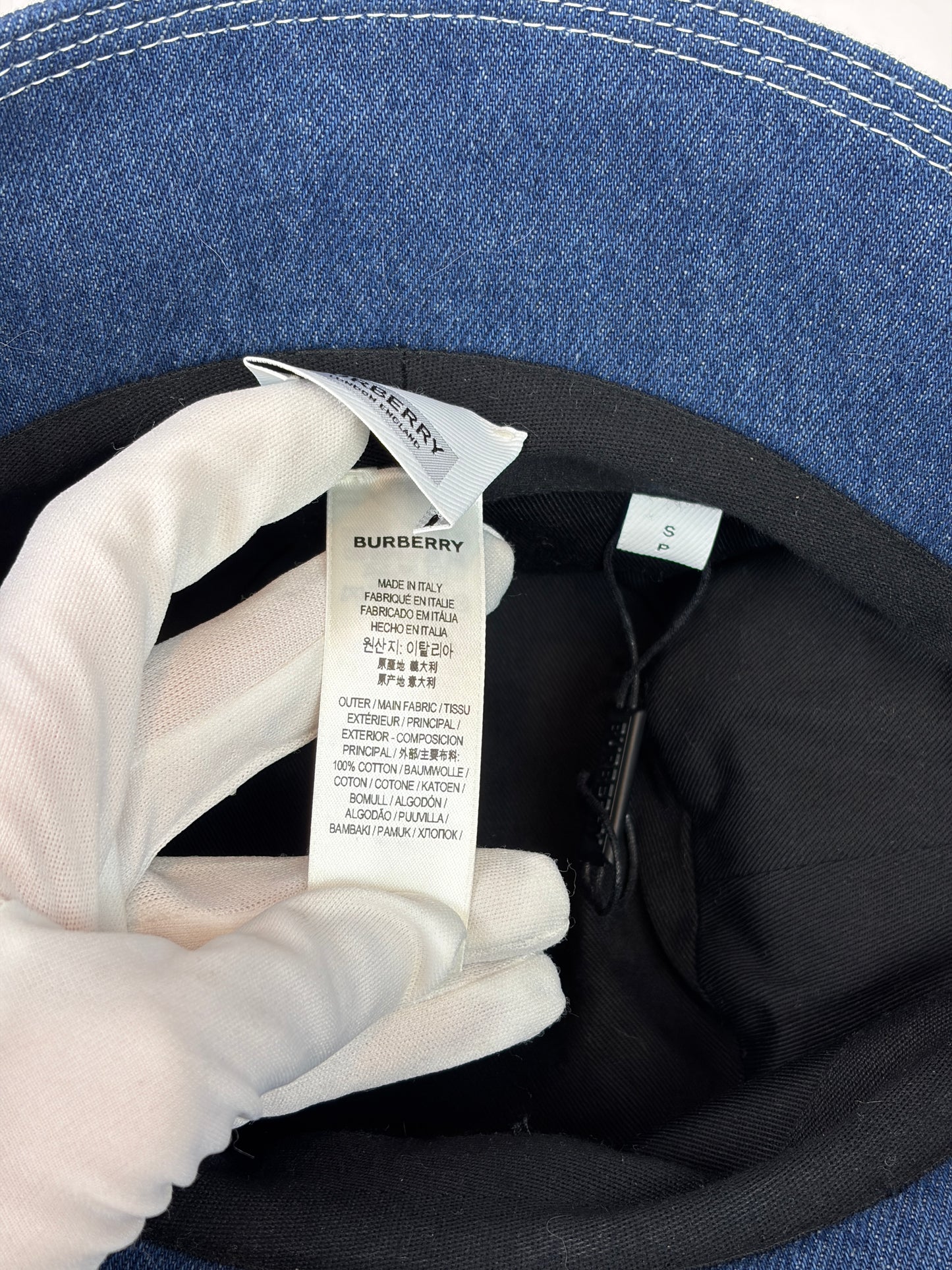 Burberry Indigo Denim Circle Logo Appliqué Bucket Hat - Size S