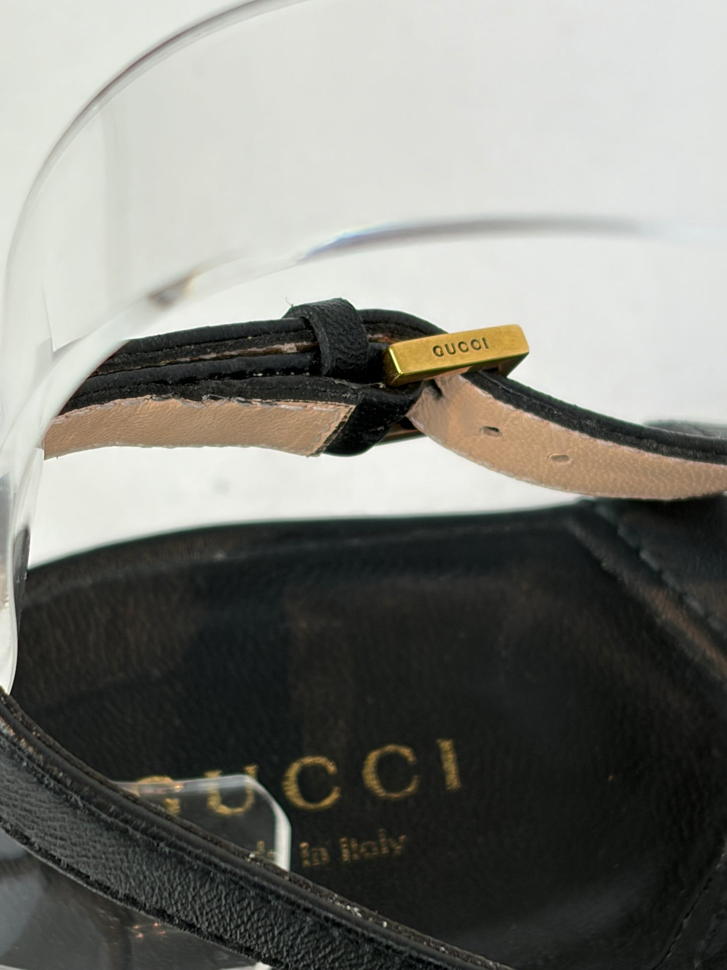 Gucci Marmont Black Leather Double G Buckle Flat Sandals - 5 UK