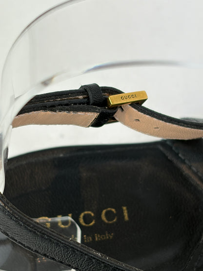 Gucci Marmont Black Leather Double G Buckle Flat Sandals - 5 UK