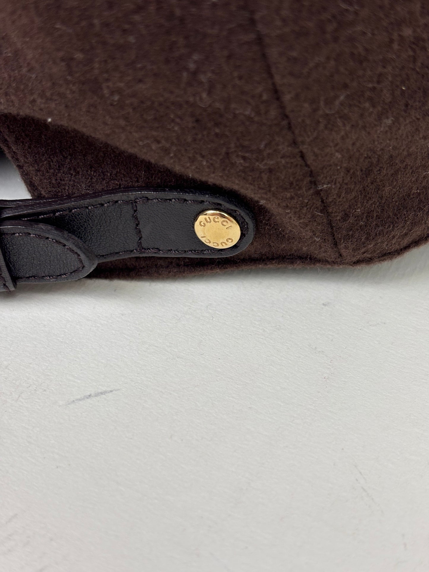 Gucci Cashmere and Wool Blend Baker Boy Hat with Leather Trim Chocolate Brown - S