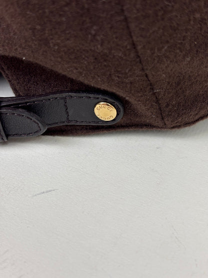 Gucci Cashmere and Wool Blend Baker Boy Hat with Leather Trim Chocolate Brown - S