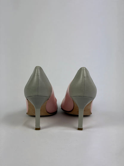 Chanel Pink and Grey Leather Heels - 6 UK