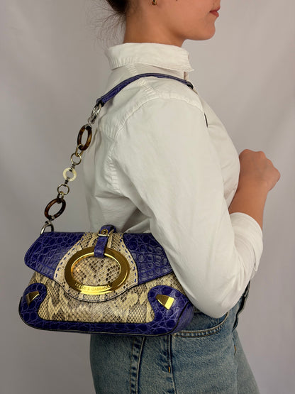 Dolce & Gabbana snakeskin shoulder bag in purple and beige