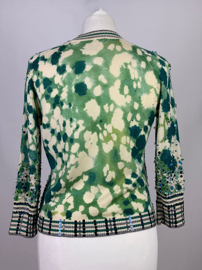 Diane von Furstenberg Floral Embellished Green Cardigan - L