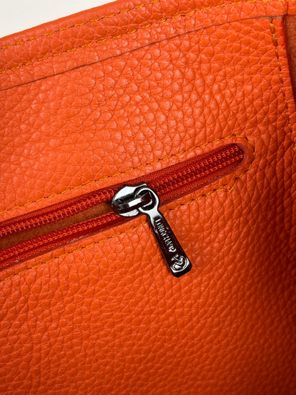 Longchamp Roseau Essential Tote Grained Leather Orange