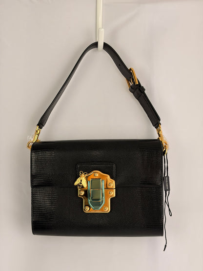 Dolce & Gabbana Lucia Black Iguana Embossed Leather Crossbody Bag
