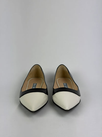 Prada Two-Tone Pointed-Toe Pumps, Black & White Patent Leather - 5.5 UK