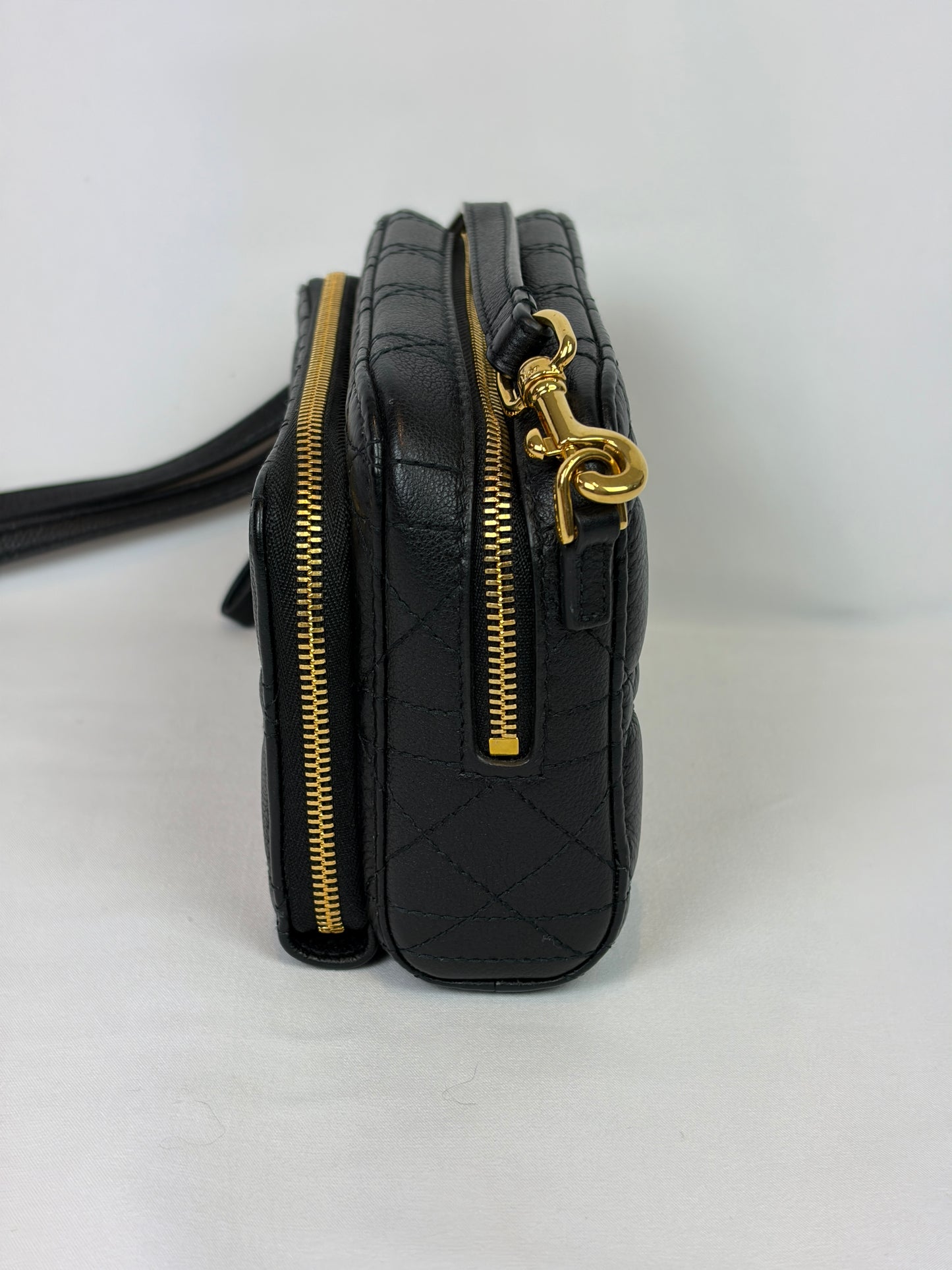 Christian Dior Black Cannage Leather Caro Double Pouch Crossbody Bag