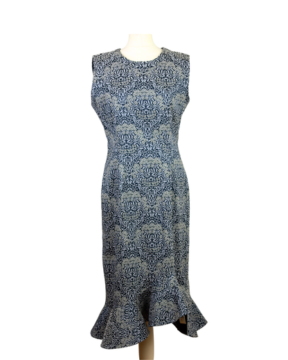 ERDEM Navy Floral Jacquard Midi Dress - 12 UK