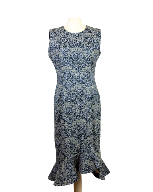 ERDEM Navy Floral Jacquard Midi Dress - 12 UK