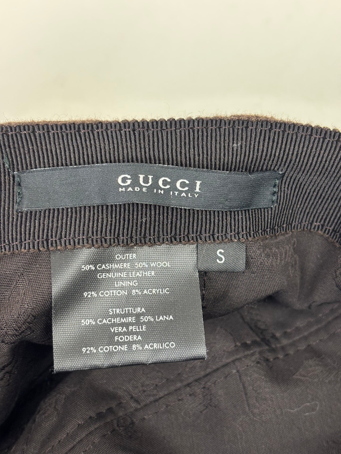 Gucci Cashmere and Wool Blend Baker Boy Hat with Leather Trim Chocolate Brown - S