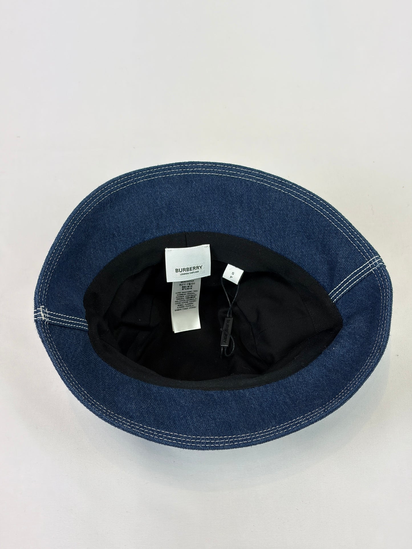 Burberry Indigo Denim Circle Logo Appliqué Bucket Hat - Size S