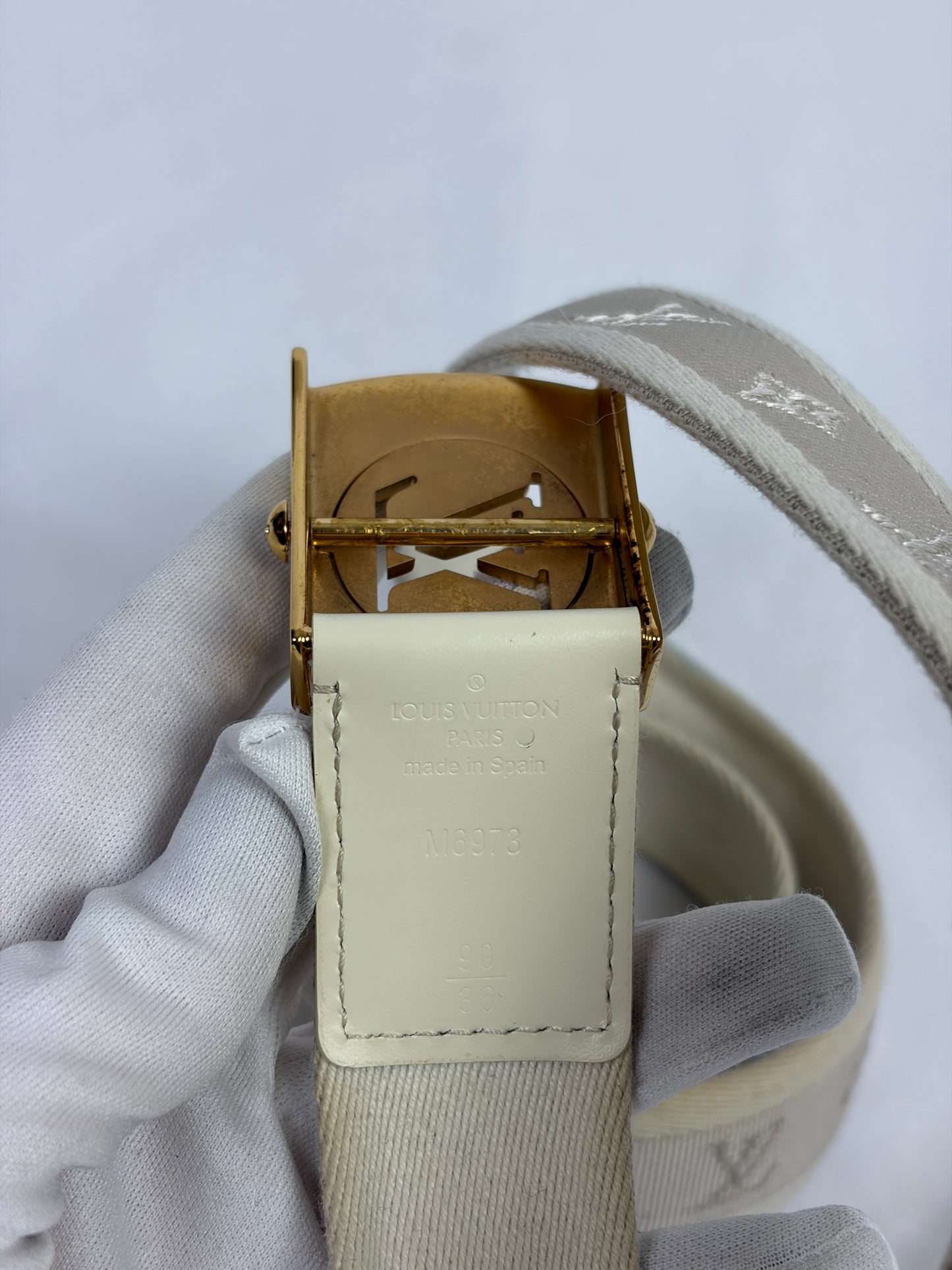 Louis Vuitton Vintage Monogram Mini Lin Canvas Belt with Gold-Tone Buckle