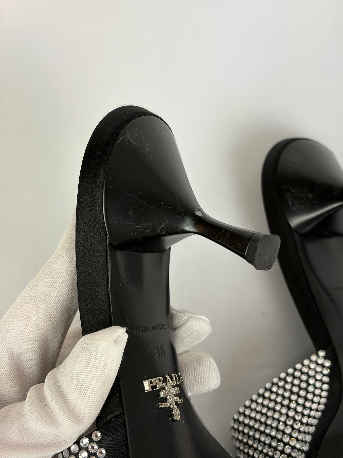 Prada Black Satin Crystal Embellished Kitten Heel Mules - Size 5 UK