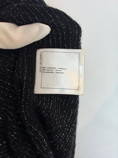 Chanel Black Cashmere Viscose Lurex Zig Zag Knit Top - 12 UK