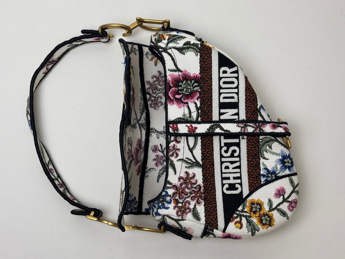 Dior Saddle Bag Multicolor Millefiori Embroidery Canvas Antique Gold Hardware