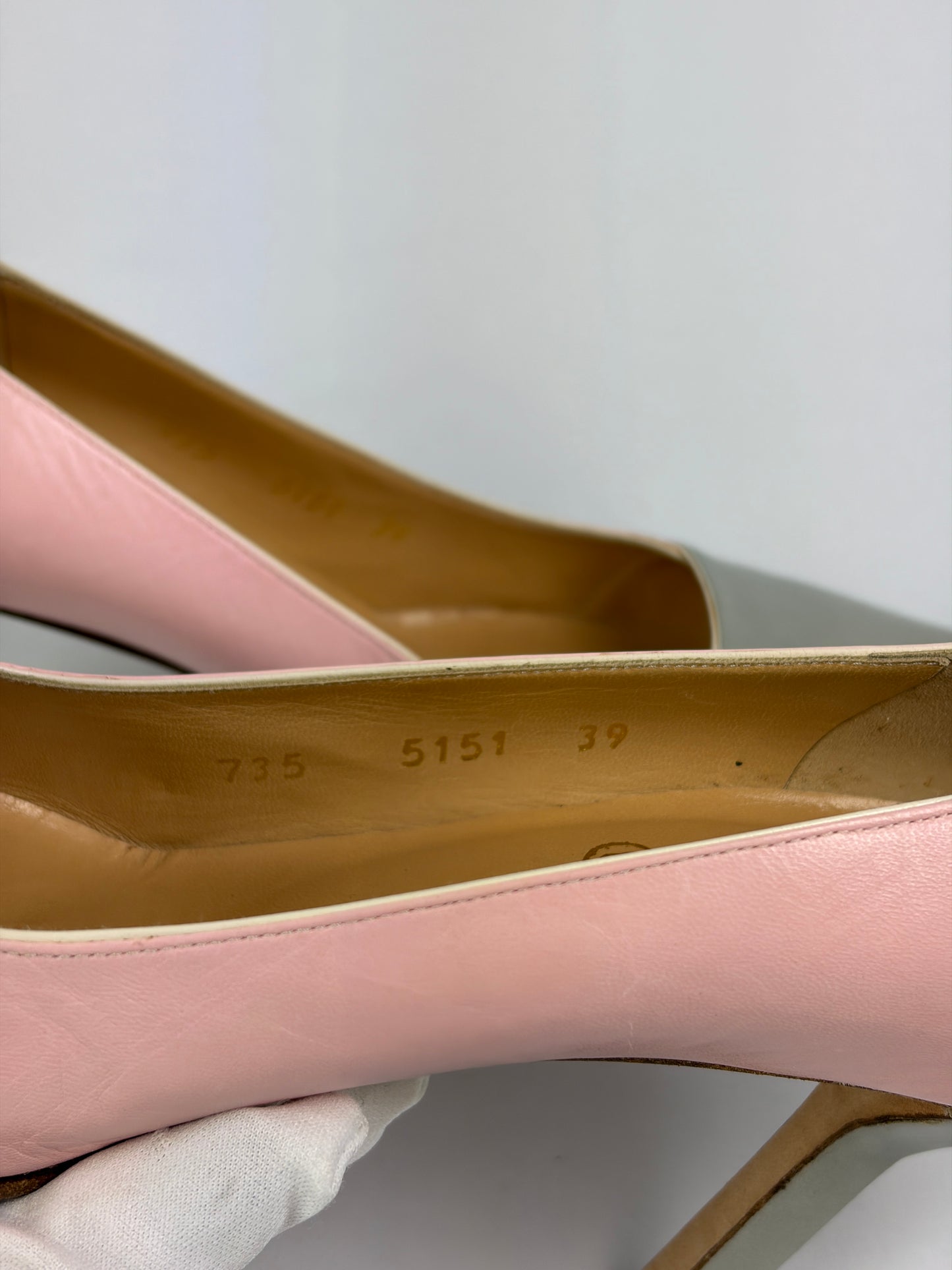 Chanel Pink and Grey Leather Heels - 6 UK