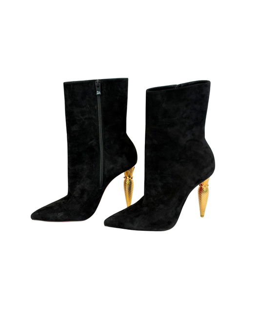 Christian Louboutin Black Suede Pointed-Toe Ankle Boots - 5.5 UK