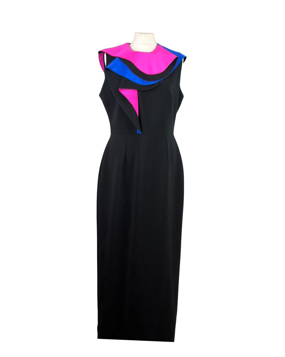 Roksanda Black Evening Gown with Pink and Cobalt Sculptural Collar - 16 UK