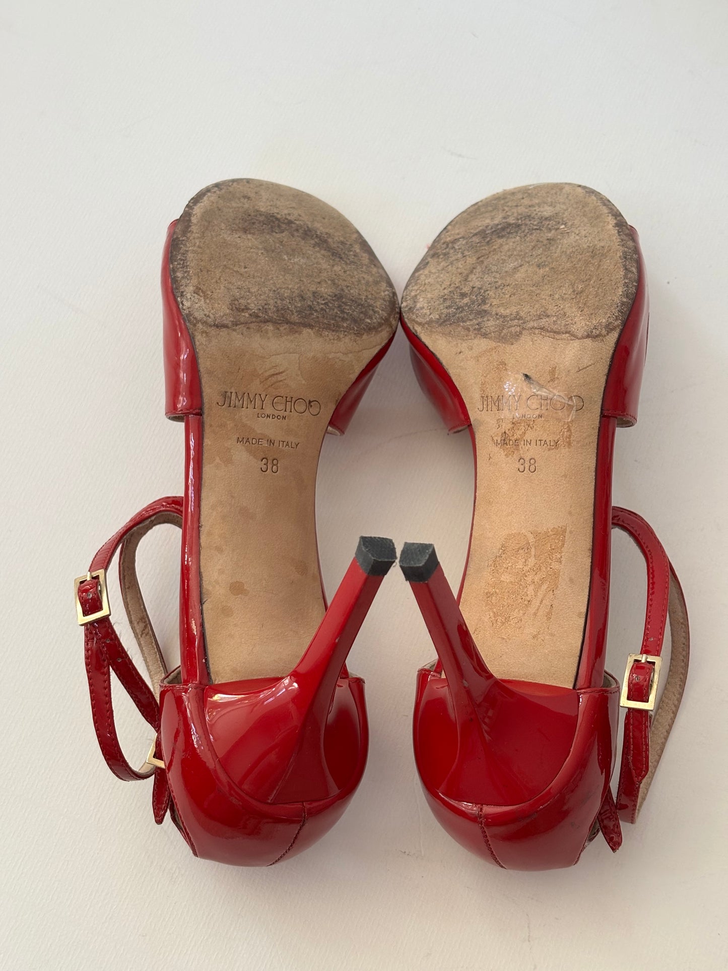 Jimmy Choo Lancer Patent Leather Strappy Sandals in Red - 5 UK