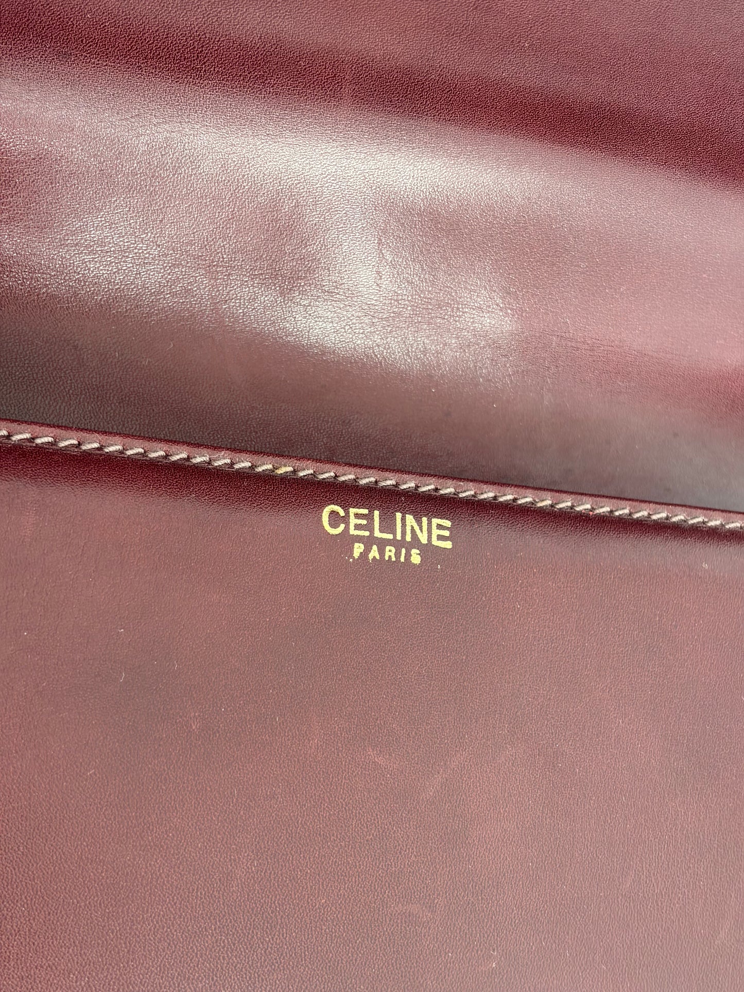 Celine Vintage Burgundy Leather Envelope Shoulder Bag