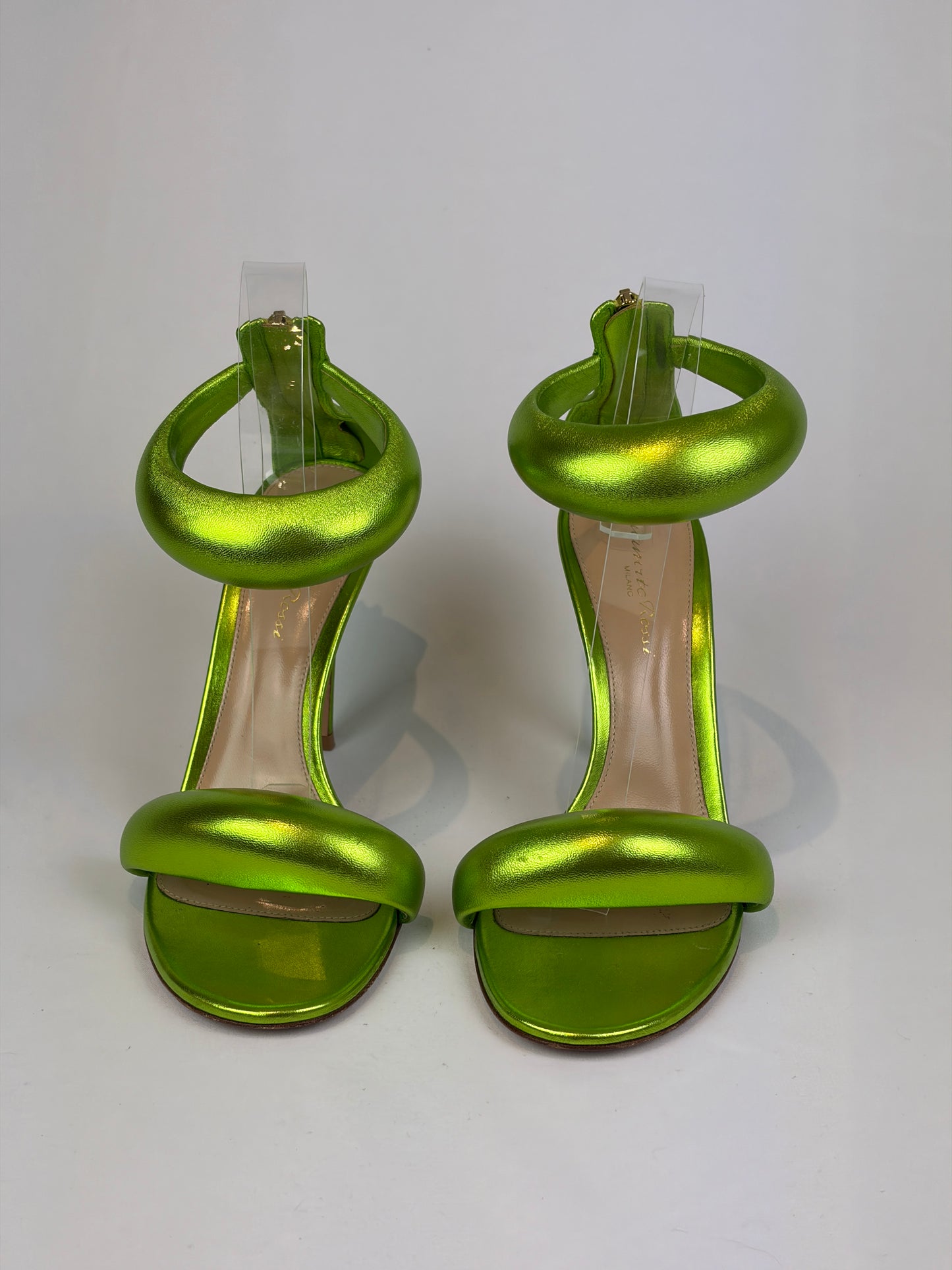 Gianvito Rossi Lime Green Metallic Leather Heeled Sandals - 4.5 UK